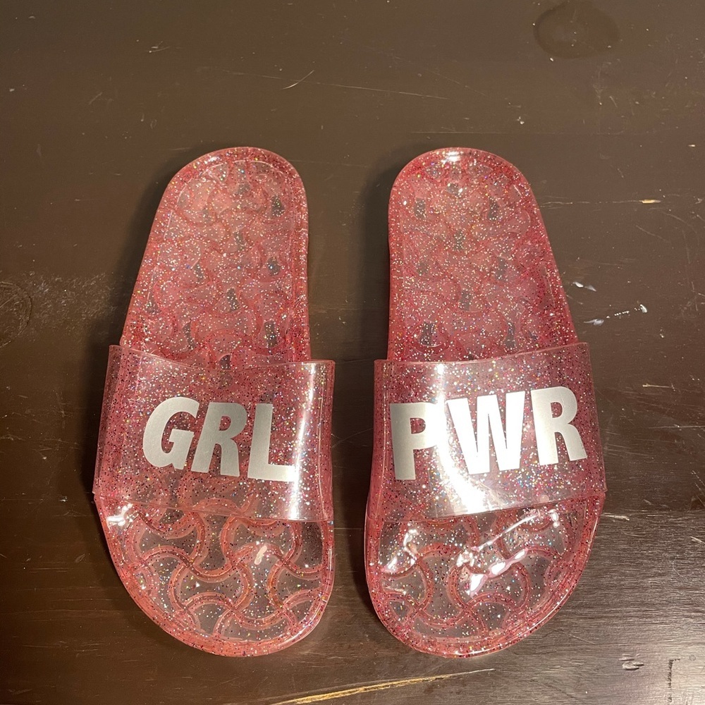 Pink “Girl Power” Jelly slides